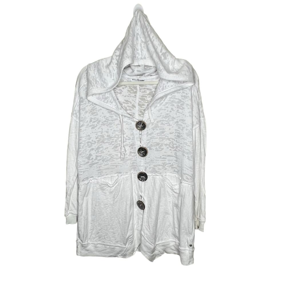 Neon Buddha White Cotton Blend Button up Hoodie with pockets Size Small